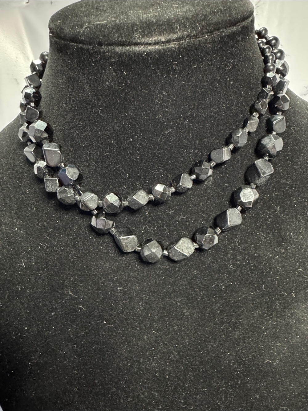 VTG Layered Black Faceted Bead Necklace - Women Jewelry